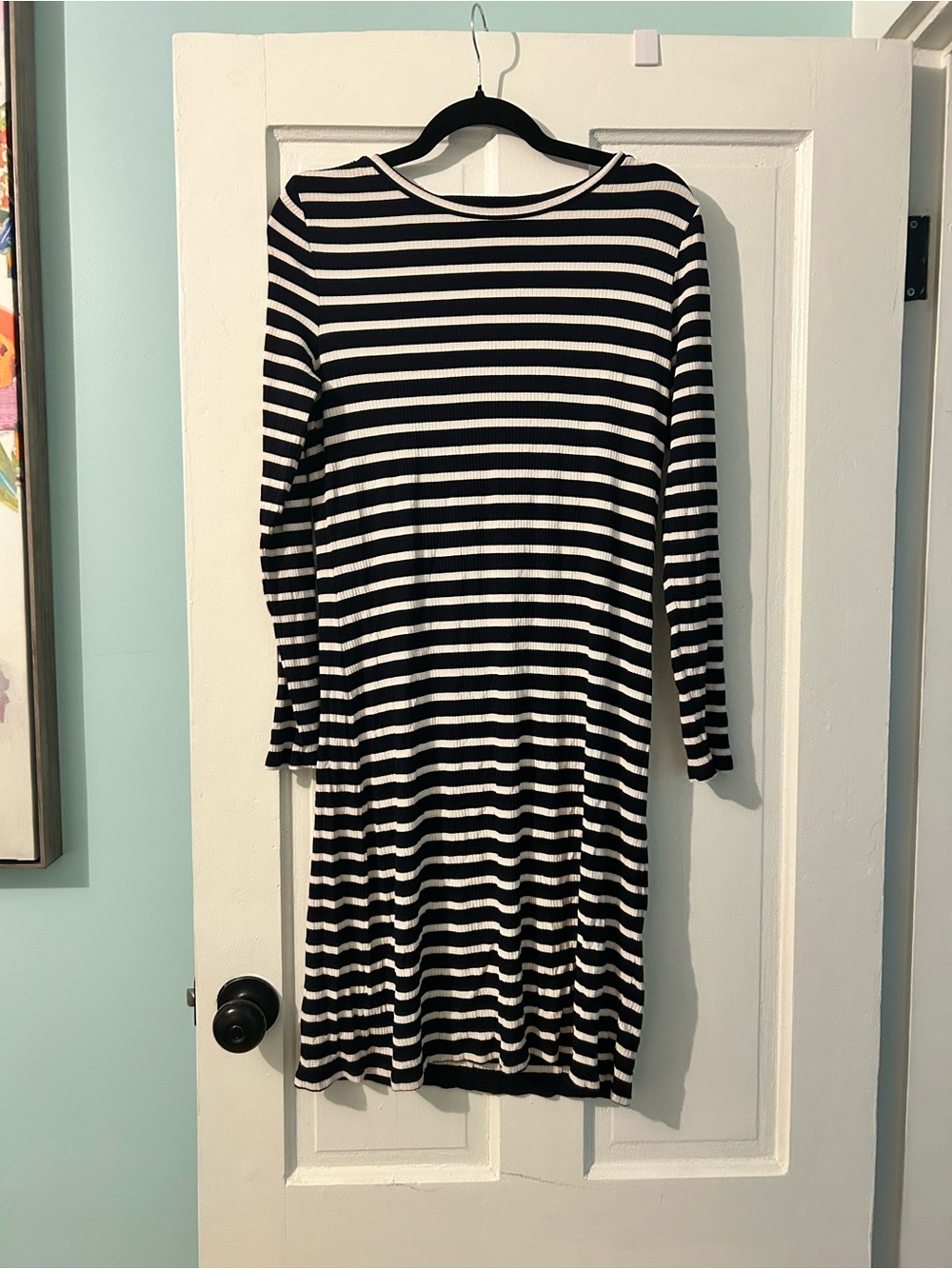 LOFT Black and White Striped Long Sleeve Dress